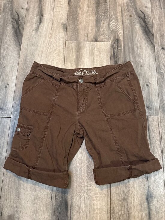 Lilu Pants - Brown Lilu Womens Cargo Bermuda Shorts Size 9 100% Cotton Roll-Up Hem Pockets